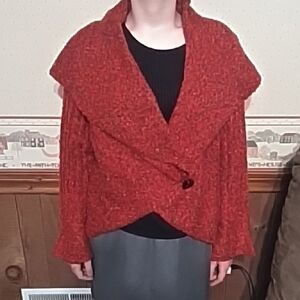 Red Textured Shrug with Oversized Collar